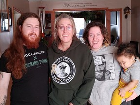 Cody Bennett launched a fundraiser Feb. 4 to raise money for Cody's F*ck Cancer Campaign to suppot his motherwho has recently been diagnosed with lung cancer. Pictured from the left are Cody, Mireille Griffin, his sister Destony Mew, and Silas Mew-Wilson. SUBMITTED PHOTO