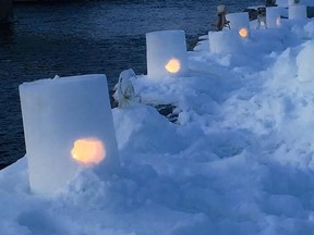 Snow lanterns are lit up along the Riverfront Trail in downtown Belleville. The community arts intiative was spearheaded by Jeff Wildgen with support from the Quinte Arts Council and the Downtown District BIA. SUBITTED PHOTO