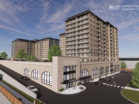 An artist's rendering shows the proposed luxury apartment development by Loewith Greenberg Management Corp for 141 King George Road in Brantford. SUBMITTED IMAGE