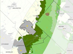 The Paris Galt Moraine study area is dark green. The map is for discussion purposes only and does not represent a proposed boundary.