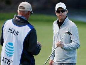 Brantford's David Hearn of Canada reacts on the fifth green during the second round of the AT&T Pebble Beach Pro-Am at Pebble Beach Golf Links on Feb. 12.