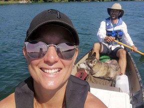 Tikvah Mindorff is a Gananoque resident who has identified a need for composting services in town and plans to fill that need with a private affordable solution.She is seen here with her partner Tyler Simpson and their dog Abby, canoing near Gananoque last summer. (SUBMITTED PHOTO)