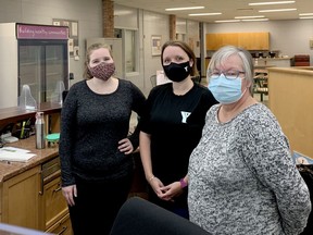 From left, YMCA of Eastern Ontario staff members Emily Knapp, Jenni Stotts and Catherine Starr were preparing on Friday for the Y's Brockville facility to reopen on Monday. (RONALD ZAJAC/The Recorder and Times)