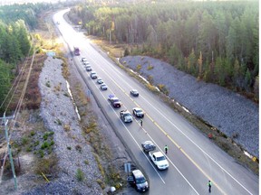 Ontario Provincial Police and Ministry of Transportation enforcement officers participate in a traffic blitz on Highway 11 North. Nugget File Photo