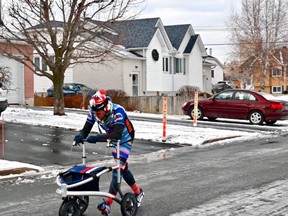 Bob Hardy, with his new "Trionicnator,'' braving some icy conditions during a recent training session near his home in Alexandria.Handout/Jeff Poissant Photo/Cornwall Standard-Freeholder/Postmedia Network

Handout Not For Resale
