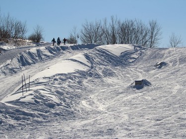 The trudge up the south side of the facility at the terrain park. Photo on Sunday, February 21, 2021, in Cornwall, Ont. Todd Hambleton/Cornwall Standard-Freeholder/Postmedia Network