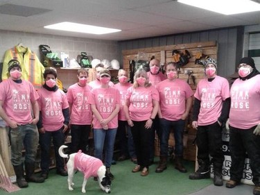The Done Right Roofing team on  Pink Shirt Day.Handout/Cornwall Standard-Freeholder/Postmedia Network

Handout Not For Resale