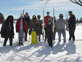 CCVS teacher Dave Haley's class, made up of students from ninth, tenth, eleventh and 12 graders, were busy enjoying the snow in Lamoureux Park on Friday February 26, 2021 in Cornwall, Ont. Prior to them making their way to the park on foot, the students had practiced their skiing in the school yard. Francis Racine/Cornwall Standard-Freeholder/Postmedia Network