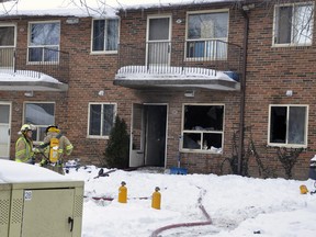 Damage was extensive at a fire inside a ground-level apartment on St. David Street in Mitchell Feb. 11 where a woman was taken to hospital by ambulance for serious life-threatening injuries. ANDY BADER/MITCHELL ADVOCATE