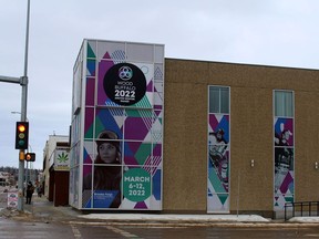 The Wood Buffalo 2022 Arctic Winter Games building on the corner of Franklin Avenue and Hardin Street in downtown Fort McMurray on Saturday, February 20, 2021. Laura Beamish/Fort McMurray Today/Postmedia Network