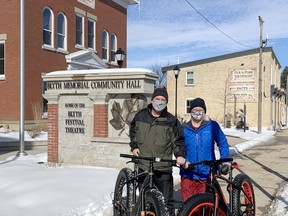 John and Dianne McFadzean of Seaforth recently visited Blyth Studio Suites to try out a pair of 'fat bikes' on the G2G Rail Trail. They said it was a great way to support the trail while also trying a new way to cycle in the winter. Handout