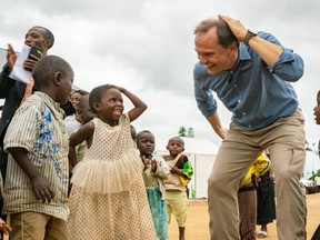 World Vision Canada president Michael Messenger visits the World Vision Child Friendly Space, for children forced from home because of conflict in the war-torn Beni region in the Democratic Republic of Congo.