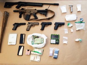 Drugs, weapons and firearms were seized by Kingston Police's street crime unit on Wednesday.