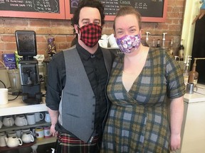 Jon Kirkham joined Georgina Sutherland to create a traditional Scottish meal in celebration of Robbie B urns Day in Gananoque. They sold 93 packaged haggis dinners for people to bring home and enjoy. Supplied by Dennis O'Connor