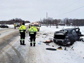A head-on crash on Highway 26 near Meaford left two people injured on Wednesday morning.
