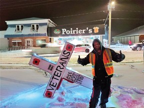 Photo supplied
B.C. resident Warren Michael Parke arrived in Massey on Friday evening after walking from Sault Ste. Marie in a heavy snowstorm. Known as ‘The Old Man’ he is walking to raise awareness of the government’s failures to support veterans and First Nations. For the story see page 7.