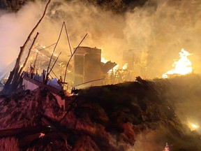 The remnants of a two-story garage in Star City that burned on Feb. 6. Photo supplied.