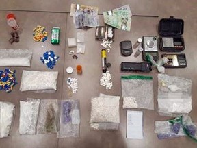 The Ontario Provincial Police seized hydromorphone pills, purple fentanyl, cocaine, crystal methamphetamine, methamphetamine (Speed) pills, codeine pills and Xanax as well as a taser and items typically associated with drug trafficking while executing a search warrant at a Pembroke residence Feb. 3.