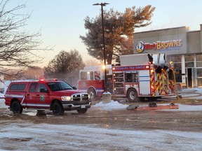 Firefighters from the Town of Petawawa and Garrison Petawawa responded to a call at Mary Brown's Chicken in the Victoria Centre Plaza at the corner of Petawawa Boulevard and Victoria Street early Wednesday morning. Personnel remained on the scene for several hours to ensure the fire was completely extinguished.