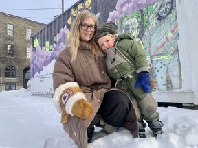 Jenn Mezei’s third time working with Gallery Stratford’s Steelbox Art Lab was a little more personal, as the local artist tackled climate change while incorporating her children Leroy, 3, and Lucy (not pictured).