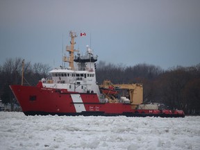 CCGS Samuel Risley works to break up an ice jam on the St. Clair River earlier this year.