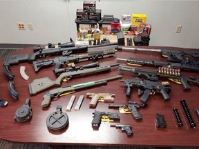 Manitoulin OPP recovered these weapons following a raid inables-Spanish Rivers. Police handout