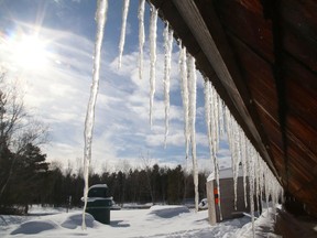 Icicles glisten from the sun as they hang from a pavilion at Fielding Memorial Park in Greater Sudbury. Tuesday will be partly sunny with a high of -11 C.