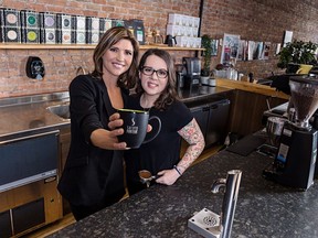 Tania Renelli, left, and Stephanie Grabish are co-owners of Salute Coffee Company, which recently completed a deal to acquire the Deluxe location on The Kingsway. The new Salute will feature a drive-through and complement existing locations in the south end and downtown.