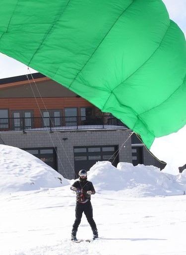 Andrew Sheppard kite skis on Ramsey Lake in Sudbury, Ont. on Friday February 26, 2021. John Lappa/Sudbury Star/Postmedia Network