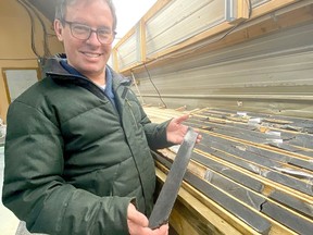 Mark Selby, chair and CEO of Canada Nickel Company, holds a core sample from a recent drilling program at its Crawford Project, 40 kilometres north of Timmins. The program revealed significant deposits of palladium and platinum. Supplied