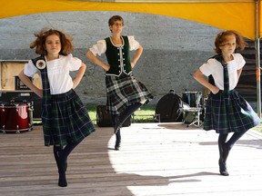 Isla Kenwell, left; Holly MacMillan; and Alyssa MacMillan of the Sudbury and District Pipe Band Dancers perform at the 2017 fall fair at the Anderson Farm Museum in Lively. Sudbury's museums, including the one in Lively, face uncertain futures because of proposed budget cuts.