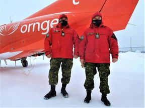 Sgt. Matthew Gull and Master Cpl. Pamela Chookomoolin were among the Canadian Rangers who assisted Ornge in the COVID-19 vaccine inoculation program held in Peawanuck last week.

Supplied/Master Cpl. Jason Hunter, Canadian Ranger