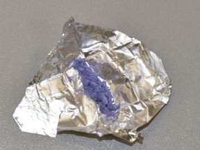 A file photo taken two years ago of purple fentanyl that was seized by the Timmins Police Service.

Supplied