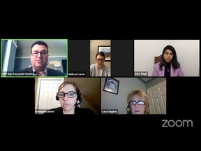 A virtual town hall was held Thursday night  by Mushkegowuk-James Bay MPP Guy Bourgouin, seen top left, to discuss the COVID-19 outbreak at Extendicare Kapuskasing.

Screenshot