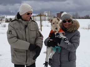 Leonard and Suzanne Boudreau were walking their dog Bailey at Gillies Lake during a mild Tuesday afternoon. The mild temperatures in Timmins are expected to continue for the rest of the week with a peak high of 2 C predicted for Friday.

RICHA BHOSALE/The Daily Press
