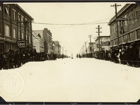 Crowds gather on Pine Street for the Porcupine Dog Races. The event held in March 1924 attracted more than 5,000 spectators.

Supplied/Timmins Museum