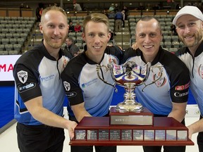 Photo Provided

With Marc Kennedy stepping in for Ryan Fry, Team Brad Jacobs wins 2018 Canada Cup in Estevan, Sask.
Team members include (from left): Brad Jacobs, Kennedy, E.J. Harnden and Ryan Harnden