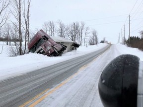 Two tractor trailers were ditched in the Municipality of Meaford on Wednesday morning. No injuries were reported.