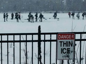 St. Thomas has asked groups playing pond hockey on Lake Margaret to mind their distances under pandemic public health orders, but no tickets have been issued.Eric Bunnell