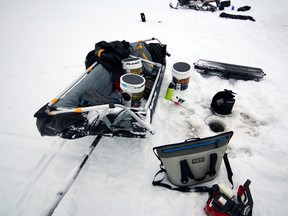Jeff Gustafson carries plenty of gear when he goes on an ice fishing adventure to stay comfortable and organized.