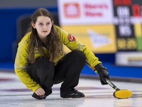Team Northern Ontario skip Krysta Burns in draw nine action, the Scotties Tournament of Hearts 2021, the Canadian Women’s Curling Championship.



Special to Postmedia /Andrew Klaver /POOL