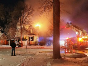 Portage la Prairie Professional Firefighters were on scene of a blazing house fire early Monday morning. (Photo by Jayden Asham)