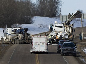 One person was killed in a crash involving a car and a truck, south of Sherwood Park on Highway 21 on Tuesday, March 2. GREG SOUTHAM/Postmedia