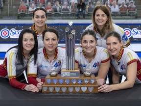 Coach Heather Nedohin (top right) with the Scotties Tournament of Hearts Canadian Women’s Curling Championships gold medal-winning Kerri Einarson rink. Special to Postmedia/Andrew Klaver/Curling Canada