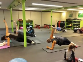 A picture taken from a 'mommy and baby' class at Body Maxx in Sturgeon Falls. Kati Nicol, who teaches 'mom and baby' classes at the gym, is hosting a virtual fitness class, Saturday morning, as a fundraiser for Body Maxx. Supplied Photo