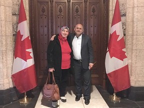 Syrian refugees Bushra Sbasi and her husband, Abdulwahab, visited Parliament Hill in Ottawa in this undated file photo.