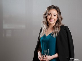 Devon Potter (shown here) won the 2021 Young Woman of Influence Award for her years of dedication to the community of Grande Prairie. The award commemorates International Women’s Day, recognizing local women who have made a strong impact by promoting equality, providing opportunities for women in the community and breaking barriers in their field.