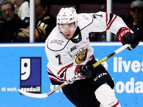 Owen Sound Attack's Deni Goure of Grande Pointe, Ont., plays against the Sarnia Sting at Progressive Auto Sales Arena in Sarnia, Ont., on Friday, Jan. 3, 2020. Mark Malone/Chatham Daily News/Postmedia Network