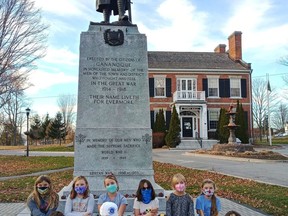 Local children participated in a special project to help celebrate the 100th anniversary of the cenotaph. Royal Canadian Legion Branch 92 in Gananoque is upset with the idea of the Town possibly moving the cenotaph to a new location when they perform renovations on Town Park.  
Supplied by Janet Gaylord