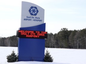 Welcome sign at Sault Ste. Marie Airport on Tuesday, March 9, 2021 in Sault Ste. Marie, Ont. (BRIAN KELLY/THE SAULT STAR/POSTMEDIA NETWORK)